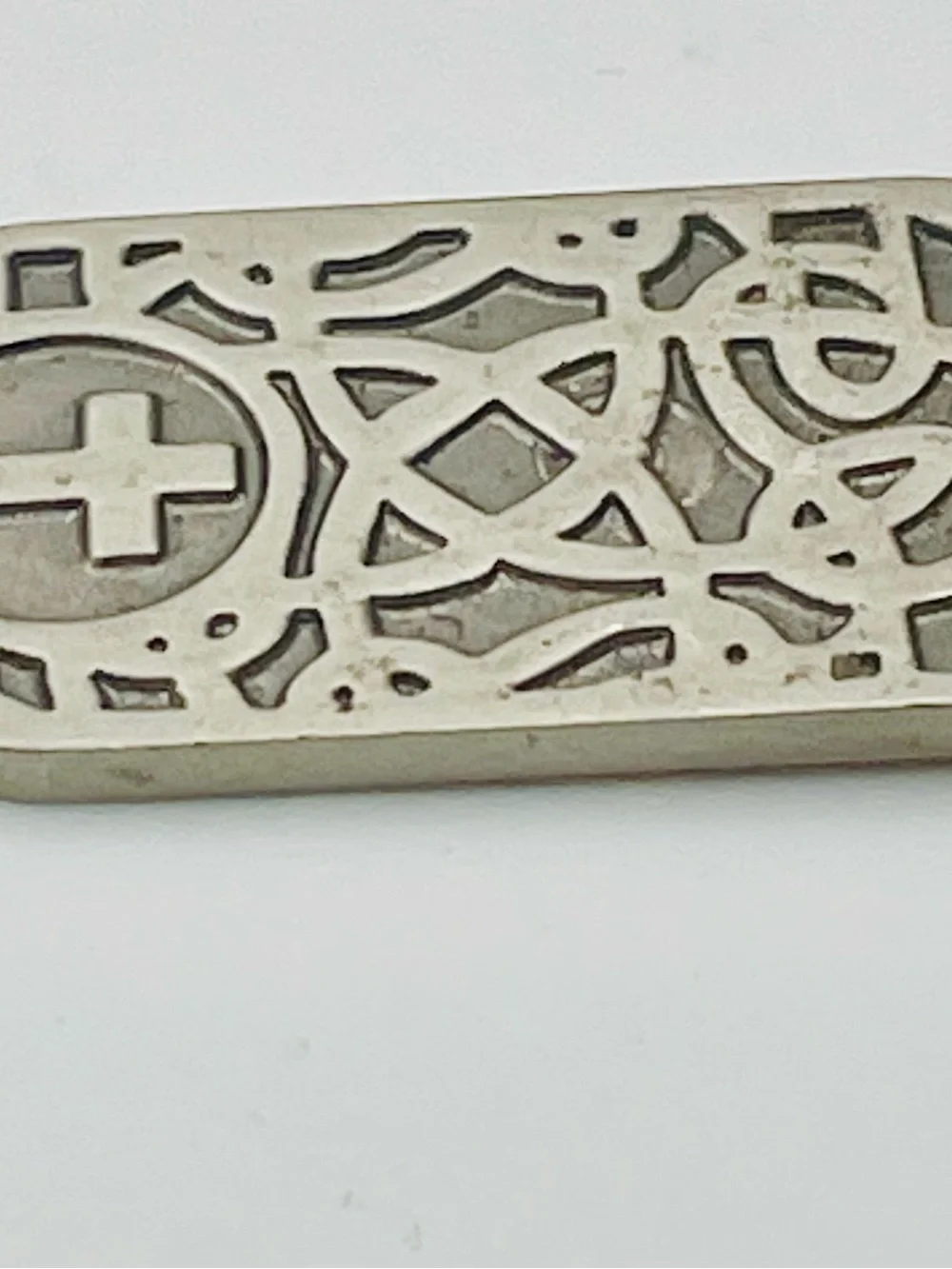 The North Ring Silver Copper, Magnetic DogTag Pendant w/Cross & Celtic scrolls